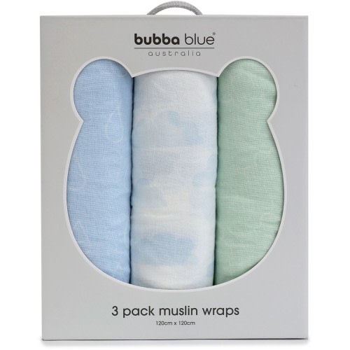 Bubba Blue Nordic Muslin Wraps 3 Pack - Sky/Avocado