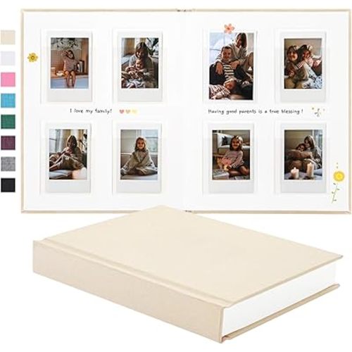 Instax Mini Photo Album With Writing Space, Linen Hardcover Polaroid Photo Album 112 Pockets For 2x3 Pictures, Polaroid Album Book For Fujifilm Instax Mini Instant Camera (Beige)