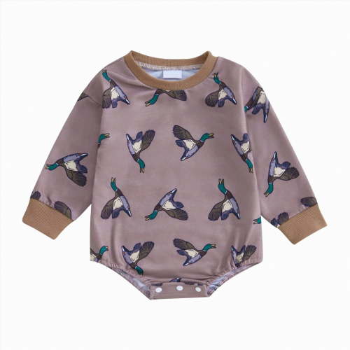 UngA Duck Hunting Baby Boy Clothes Bubble Romper Mallard Duck Long Sleeve Sweatshirt Bodysuit Fall Winter Spring Outfit (Purple,0-3 Months)