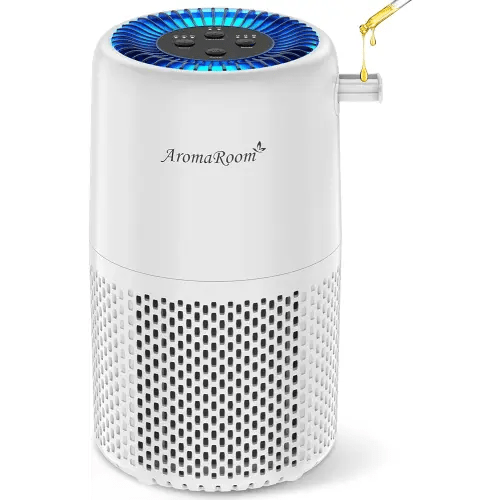 Air Purifier for Home Bedroom, AromaRoom H13 HEPA Air Filter For Smoke Pollen Dander Hair Smell Air Cleaner, 3-in-1 Filter with Sleep Mode, Quiet Air Cleaner For Pets, Home, Baby Room (White, AP103)