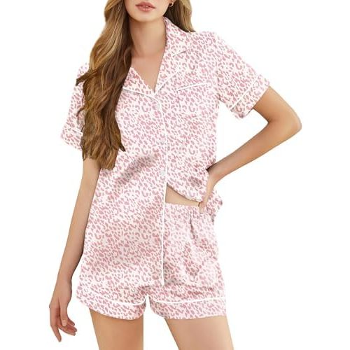 Silk Pajamas for Women Short Sleeve Sleepwear Soft Button Down Loungewear 2 Piece Satin Pjs Shorts Set S-XXL