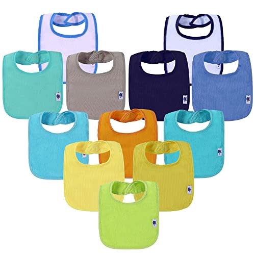 SPINFOX Waterproof Baby Bibs Unisex Infant Drool Feeding Teething | Cotton Terry Solid Blank bibs 0-6-12 Months, Neutral Newborn Bibs for Baby Boy and Girl, Bib with Waterproof Inner Lining