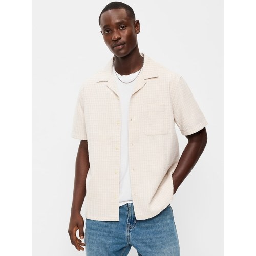 Short-Sleeve Textured Jacquard Camp Shirt