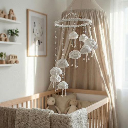 White Cotton Cloud Baby Mobile: Neutral Nursery Decor