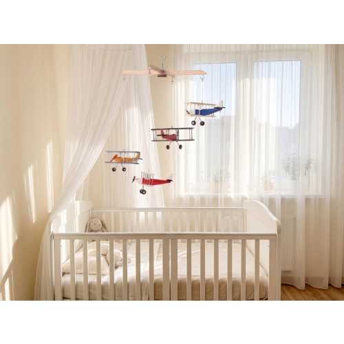Wooden Airplane Mobile, 4 Plane Decor for Kids Room, Travel Theme Wall Hanging, Aviation Boys Room