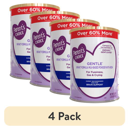 (4 pack) Parent's Choice Gentle Infant Formula Powder with Iron; for Fussiness, Gas and Crying, 32.8 oz Canister