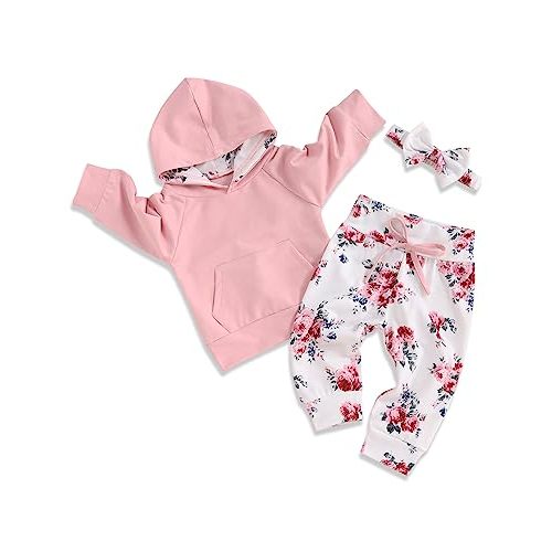 oklady Baby Girl Clothes,Hoodie Tops Floral Pant with Cute Headband Baby Girl Fall Outfits