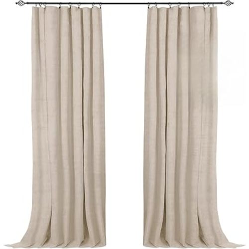 100% Blackout Shield Full Blackout Curtains for Bedroom 84 inch Length 2 Panels Set, Clip Rings/Rod Pocket Faux Linen Black Out Curtains for Living Room, Thermal Insulated, 50Wx84L, Oatmeal