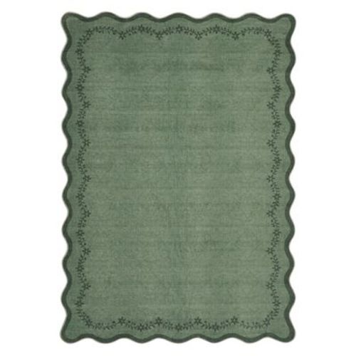 8'x10' Washable Scalloped Rugs for Living Room Bedroom, Solid Non Slip Large Dining Room Rug, Large Soft Nursery Rugs, Green