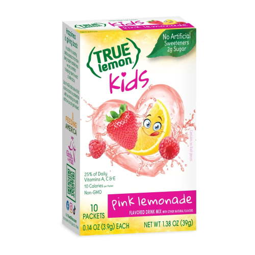 True Lemon Kids Pink Lemonade Powdered Drink Mix, Low Sugar, No Artificial Sweeteners, 10 Count Box