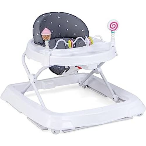 HONEY JOY Baby Walker, Foldable Toddler Walker with Toys, Push Walker for Boys and Girls, Adjustable Height, High Back Padded Seat, Infant Activity Walker with Wheels (Gray)