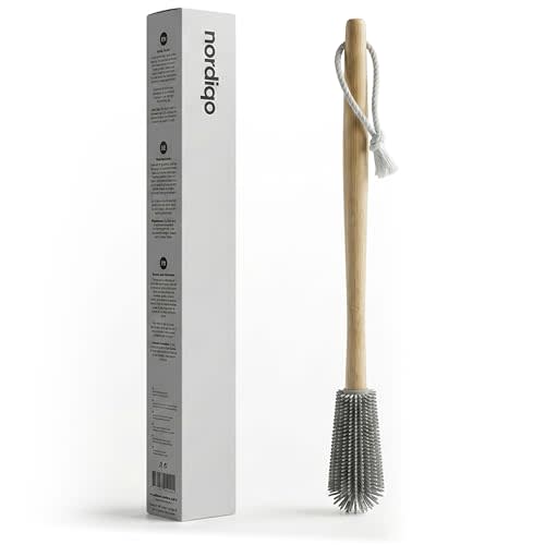16" Extra Long Bamboo Bottle Brush with Plastic-Free Silicone Head | Cleans deep bottles effortlessly. Ergonomic bamboo handle and flexible silicone brush head. Hygienic hang cord.