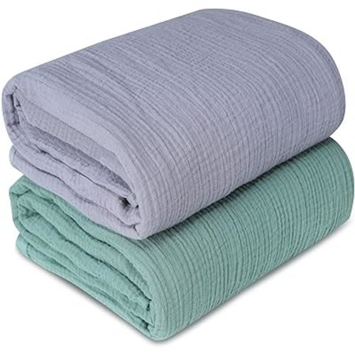 Muslin Swaddle Blankets for Newborn, 2 Pack Breathable Soft Receiving Blanket, Large 41 x 41 inches Swaddle Wrap Burping Clothes, Essentials Infant Shower Items. (Gray + Green)