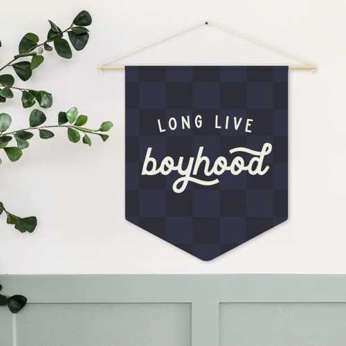 Long Live Boyhood Pennant Banner – Wall Decor for Baby Boy's Nursery, Kids Room, or Playroom – Modern Checkered Design in Any Color!