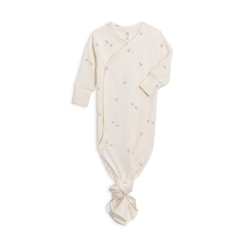 Colored Organics Baby 100% Organic Cotton Newborn Knotted Gown - Infant Indy Kimono Wrap Front Tie Knot with Mitten Cuffs