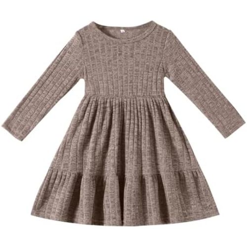 Toddler Baby Girl Long Sleeve Dress Girls Knit Sweater Dresses Tiered Kids Swing Holiday Clothes Fall Winter