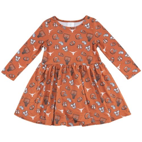 Texas Longhorns ZooZatz Girls Toddler Allover Print Long Sleeve Dress - Texas Orange