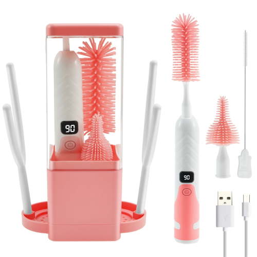 AEVXKHI Adjustable Level Rechargeable Baby Bottle Cleaner, Silicone Plastic Multifunctional Electric Bottle Brush Set, with Indicator Light for Home Travel Use