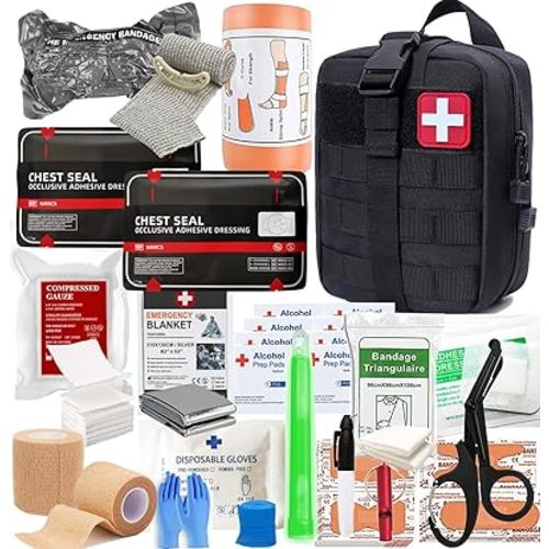 IFAK Kit Trauma Kit Military Medical First Aid Kits Bleeding Contral Emergency Survival Bug Out Bag for Camping Gear Supplies Hiking (Black)