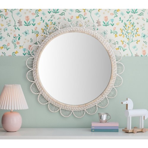 Quinn Scallop Round Rattan Mirror (30")