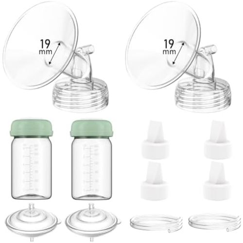 Breast Pump Parts Compatible with Spectra S1/S2/9 Plus/Synergy Gold, Full Set Replacement Parts for Spectra Include 19mm Flange, Duckbill Valve, Backflow Protector, Tubing, Bottle, Not Original Parts