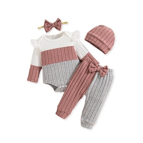 Mioglrie Newborn Baby Girl Clothes Infant Fall Outfits Color Block Pants Set Baby Clothes for Girls 0 3 6 9 12 18 Months