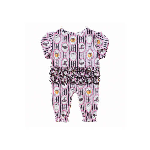 Halloween Glow-in-the Dark Ruffle Zipper Bamboo Footie in Galloween | Caden Lane