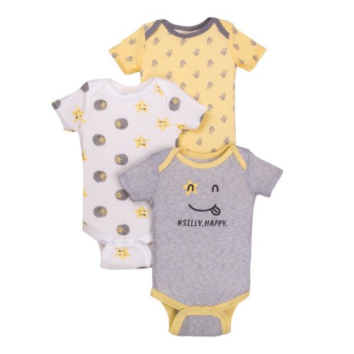 Little Star Organic Baby 3Pk Short Sleeve Bodysuits, Size Newborn-24M