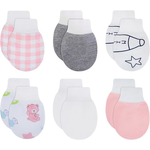 RATIVE Wrist Tab Baby Mittens 0-6,6-12 Months Organic Cotton for Newborn Baby Boys Girls