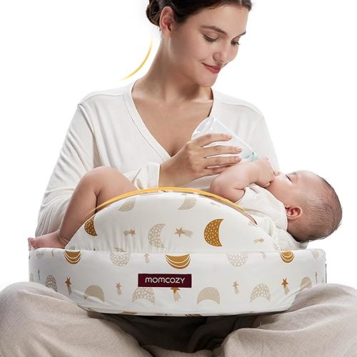Momcozy Innovative Safety Fence Nursing Pillow - Firm & Springy Memory Foam - Stable, Ergonomic Support & Comfort - Wider Breastfeeding Cushion, Adjustable, Removable Cover, Baby Safety Certified