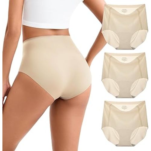INNERSY Women's High Waist Seamless Underwear No Show Panties Full Coverage Briefs 3-Pack