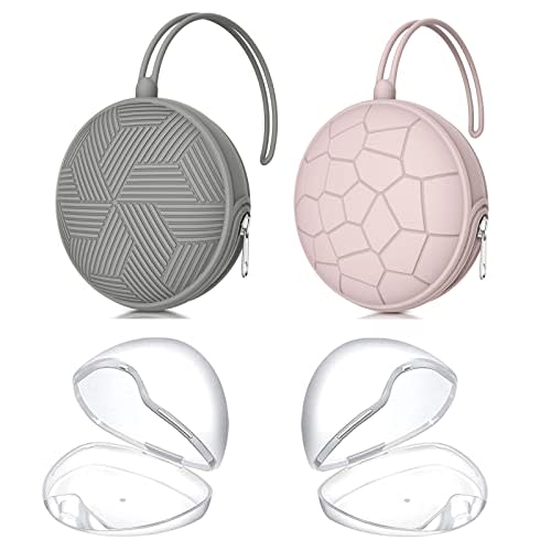 Smlpuame 4 Pack Pacifier Holder Case Set,2 Silicone Portable Pacifier Cover Pouch Bag for Diaper Bags Baby Carriage with 2 Transparent Pacifier Storage Container Box,Easy to Clean,(Pink & Grey)