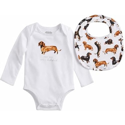 Mud Pie Dachshund Crawler and BIB Set, 0-6 Month