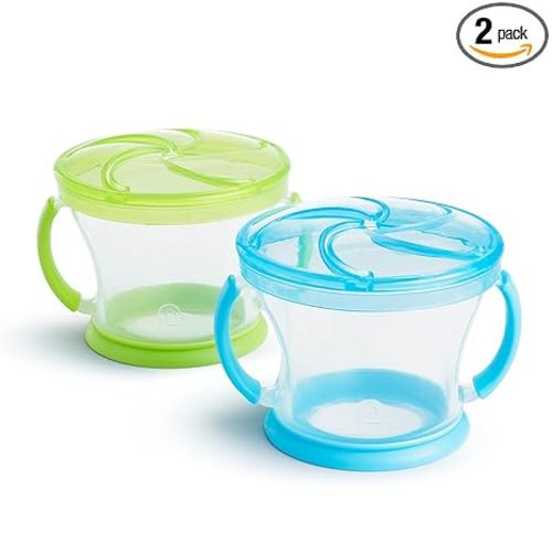 Munchkin Snack Catcher Toddler Snack Cups, No Spill, 2 Pack, Blue/Green