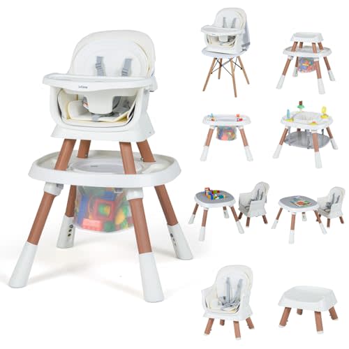 INFANS 9 in 1 High Chair, Convertible Baby Highchair for Babies and Toddlers, Table and Chair Set Building Block Infant Dining Booster Seat, Kids Stool with Activity Children Play Kitchen (Beige)