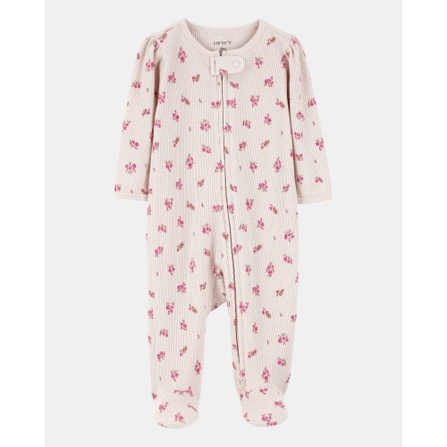 Baby Girl Floral 2-Way Zip Waffle Knit Sleep & Play Pajamas - Khaki | Carter's
