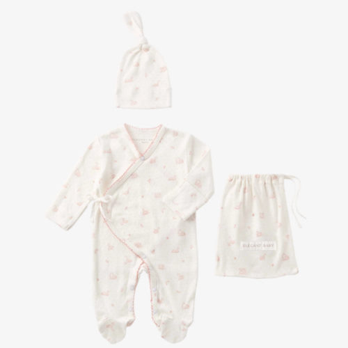 Pink Swan Print Organic Cotton Pointelle Layette 2 Pc Gift Set