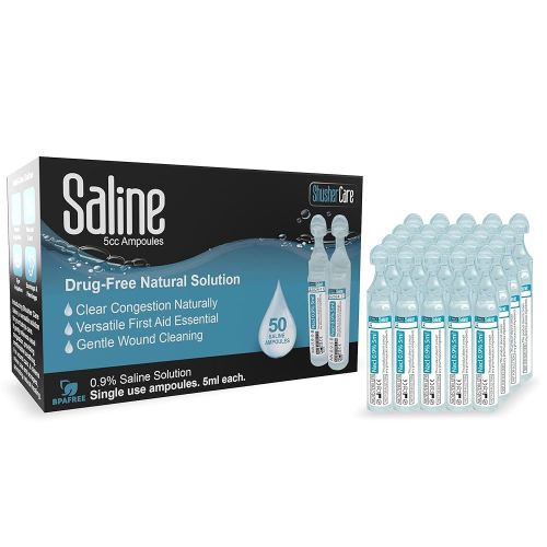 Saline Ampoules - Saline Solution for Nebulizer, Sodium Chloride 0.9%, Nasal Cleanse for Babies, Kids, & Adults, Sterile Nasal Care, Wound Cleansing - 50 Count (5ml Each)