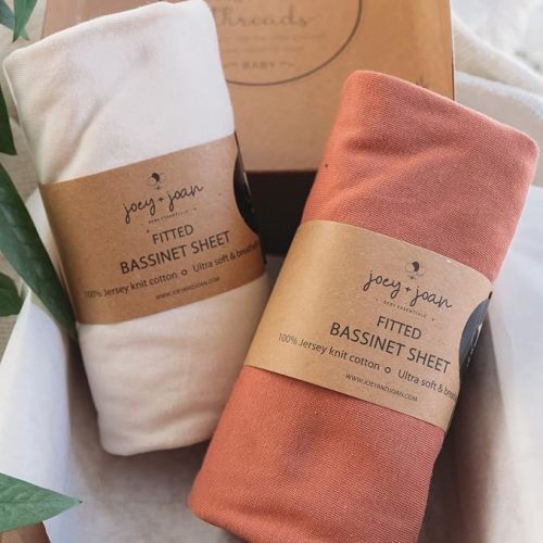Joey + Joan Fitted Bassinet Sheets for SNOO Bassinet, 100% Cotton, 2 Pack