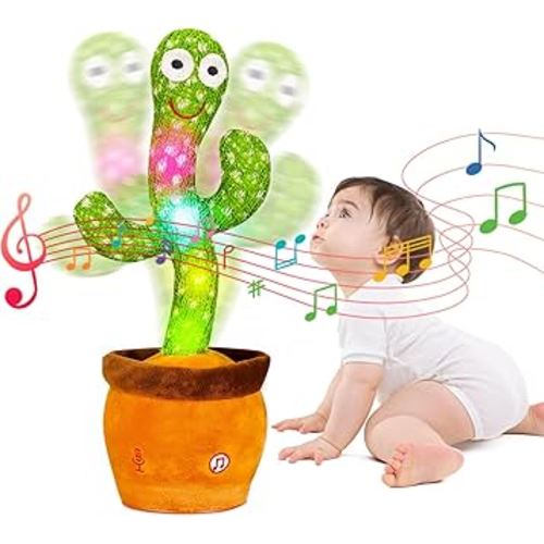 Dancing & Singing Cactus Baby Toy, Repeats What You Say with Adjustable Volume, Interactive Light up Sensory Toy for Tummy Time, Funny Birthday Valentines Day Gift for Boys Girls Toddlers