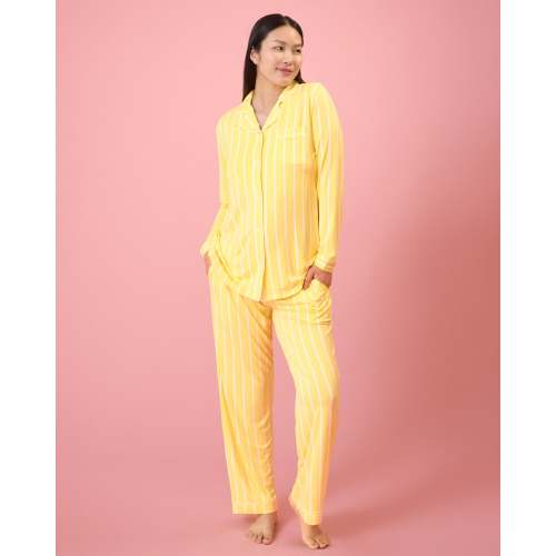 Clea Bamboo Long Sleeve Pajama Set | Vintage Blue Stripe - Kindred Bravely