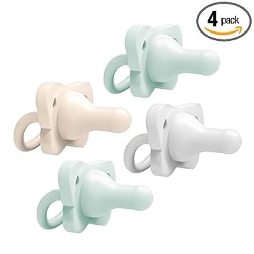 Dr. Brown's HappyPaci 100% Silicone Baby Pacifier, Contoured One-Piece Design, Gray/Green/Ecru, 0-6m, BPA-Free, 4-Pack