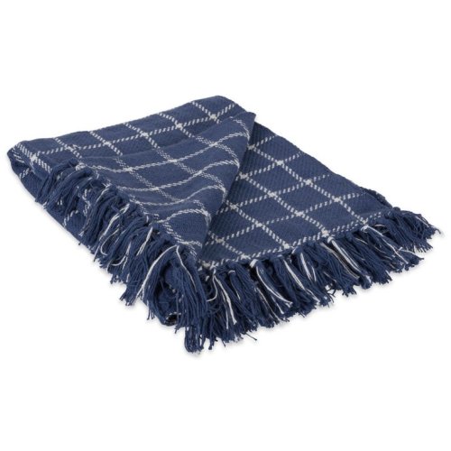 French Blue and White Rectangular Plaid Throw Blanket 50" x 60"