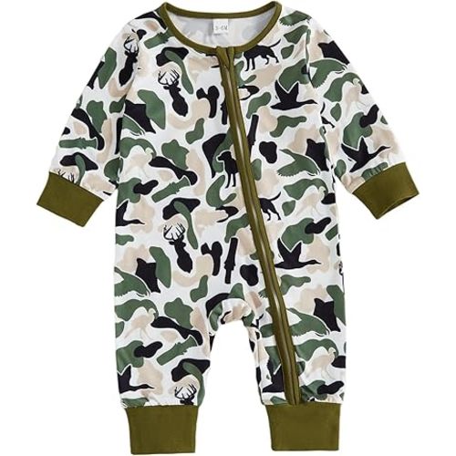 GOOCHEER Infant Baby Boy Girl Long Sleeve Romper Farm Hunting Clothes Fall Winter Zipper Jumpsuit One Piece Outfit