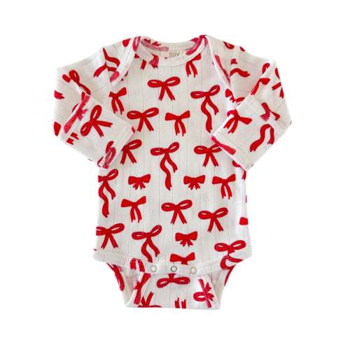 Red Bows / Organic Pointelle Long Sleeve Bodysuit