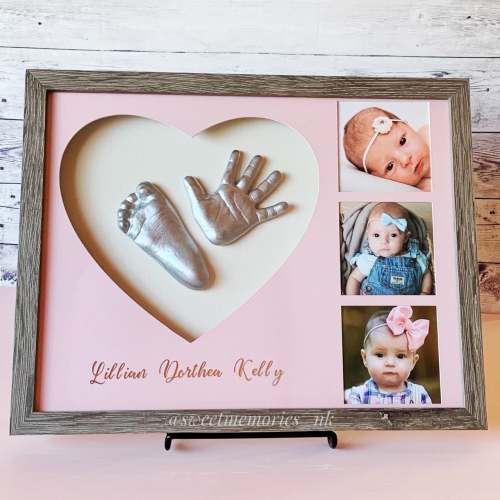 Baby hand and feet casting - heart frame - baby hand print and footprint - nursery decor - keepsake casting - custom newborn infant gift