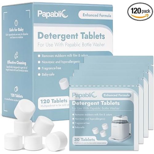 Papablic 120Pcs Official Detergent Soap Tablets for Baby Brezza,GROWNSY,Momcozy Bottle Washer Pro, Effective Cleaning with Safe Highly Concentrated Formula