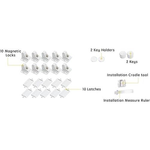 Vmaisi Adhesive Magnetic Locks for Cabinets & Drawers (10 Locks and 2 Keys)
