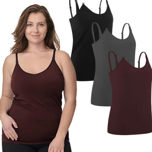 Under Control Nursing Cami Tank Tops for Breastfeeding Women Nursing Tops Maternity Shirts, Camisoles with Built in Bra 3Pack