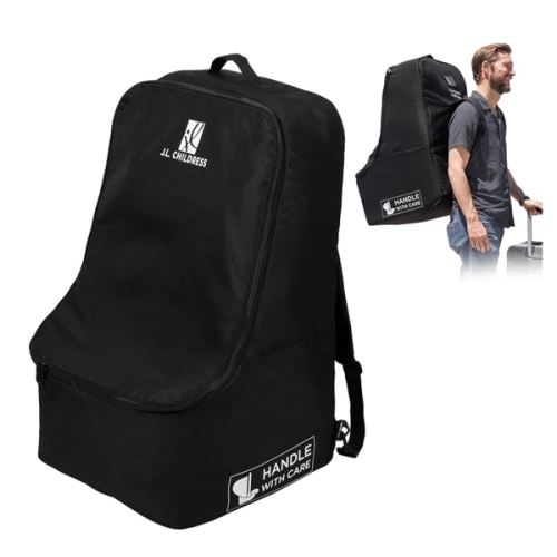 J.L. Childress Padded Backpack Car Seat Bag - Travel Bag for Airplane, Fits Most Baby & Infant Car Seats, Boosters, & Carriers, Accessories for Gate or Baggage Check, AirTag Compatible - Deluxe, Black
